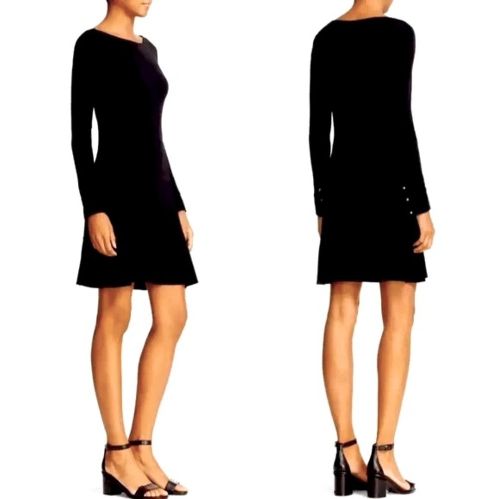 $300 TORY BURCH “Foster” Black Long Sleeve Ruffle Dress Gold Buttons Size Small